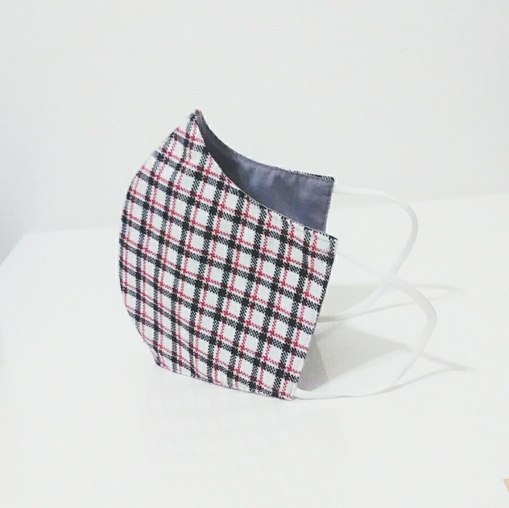 Red & Gray Grid Face Mask - Picture 1 of 7